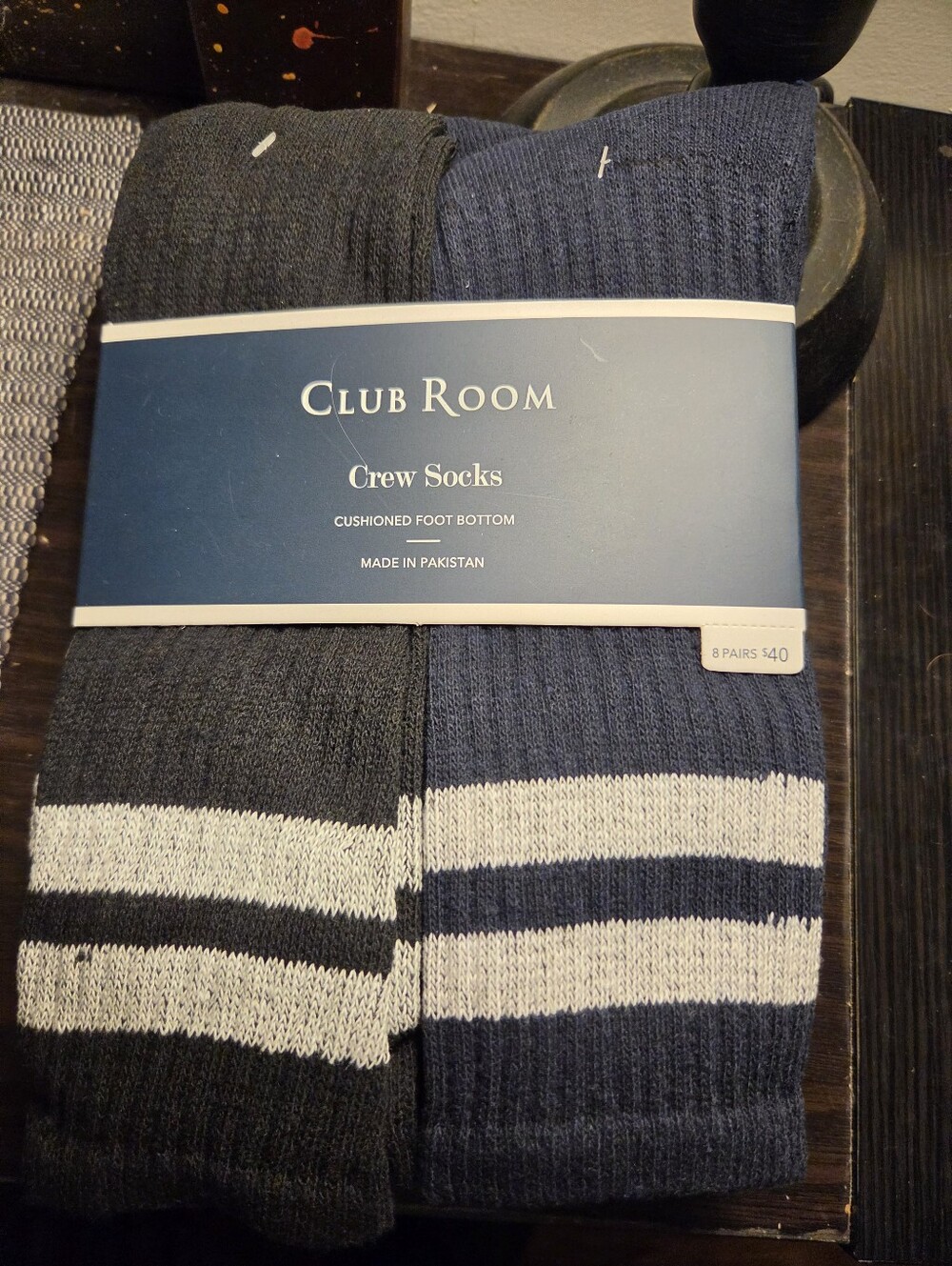 Club Room Men's Striped Crew Socks 8 Pack Blue Black